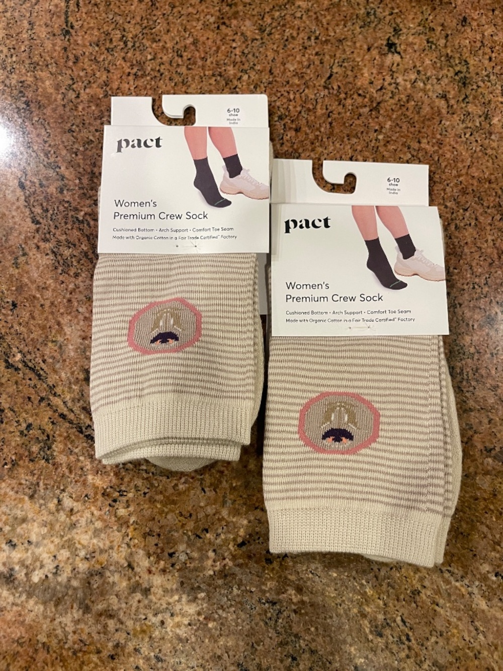 Pact Tulip Pin Stripe Premium Crew Socks Two Pair NWT!